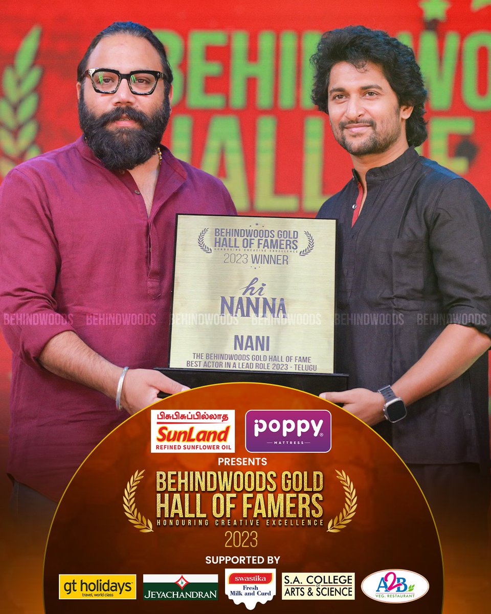 Our Natural 🌟 @NameIsNani wins Best Actor award at @behindwoods Gold Hall of Famers 2023 for his stellar performance in #HiNanna 

#Nani #SaripodhaaSanivaaram #NaniFansArmy #Behindwoods
#BehindwoodsGoldHallOfFame 
#BehindwoodsGoldHallOfFamers  #BehindwoodsAwards