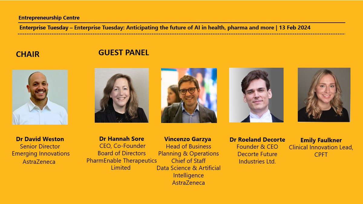 Speaking on the future of #AI in #health at <a href="/Cambridge_Uni/">Cambridge University</a> tonight, alongside great individuals from <a href="/AstraZeneca/">AstraZeneca</a>, <a href="/NHS/">@NHS</a>' #Innovation arm (NHS Cambridge and Peterborough Foundation Trust), and #PharmEnable. Thanks to <a href="/CambridgeJBS/">Cambridge Judge</a> for the invite.