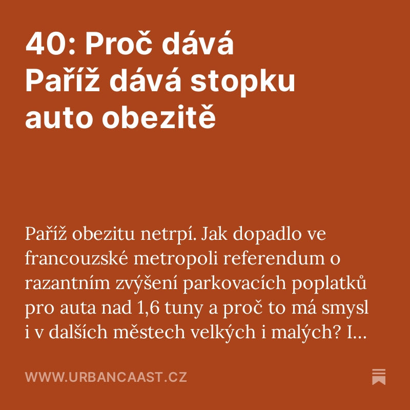 “Možná to bude v Česku stále lidem znít radikálně, ale pravda je, že kdykoliv město investuje do zklidnění dopravy, do větší atraktivity chůze, cyklodopravy a veřejné dopravy, zvedá hodnotu pozemků a nemovitostí.” Já a @jakub v nejnovější epizodě podcastu @urbancaast.