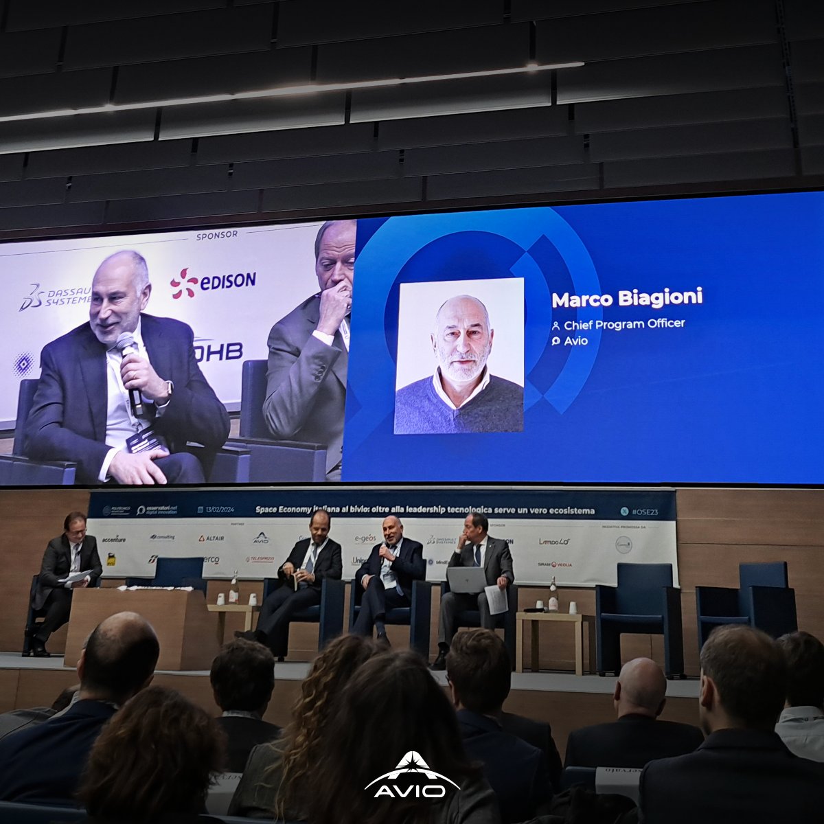 Today our Programs Director Marco Biagioni spoke at the conference 'Italian Space Economy at the Crossroads: Beyond Technological Leadership, a True Ecosystem is Needed' organized by @Osserv_Digital of @polimi Graduate School of Management. #OSE23 #ossspaceeconomy #avio