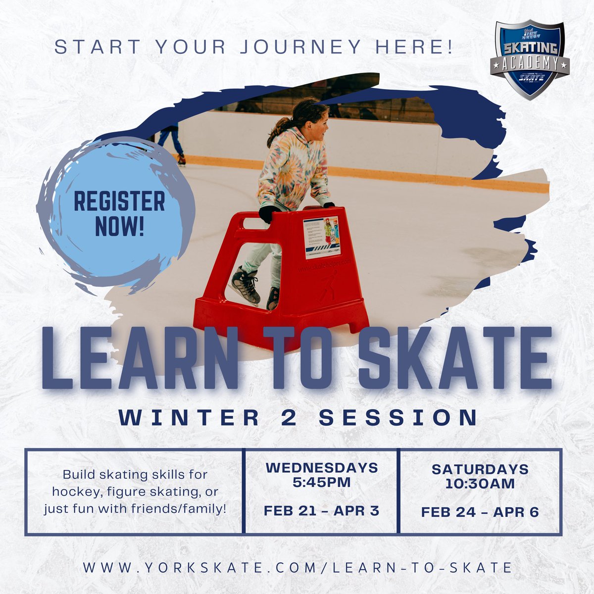 ✨⛸️ Starting Soon! Our Winter 2 Learn to Skate session is just around the corner and it’s the perfect opportunity to kickstart your skating journey. Join us and let’s start off the year trying something new together! #LearnToSkate #newyearnewskills

yorkskate.com/learn-to-skate