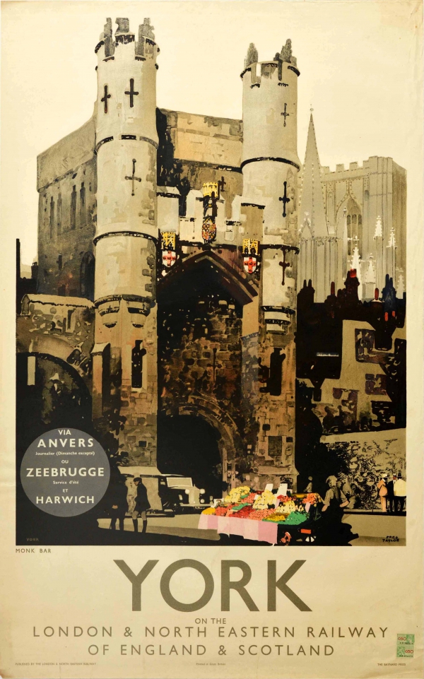 AntikBar's tweet photo. Original #vintage #poster of the day - York on the London &amp; North Eastern Railway of England and Scotland LNER Monk Bar (1930s) Artist: Fred Taylor → https://t.co/z1IZwIUYFz 

#York #Cathedral #City #MonkBar #Gatehouse #Fortress @LNER #Railway #History #Travel #Art #FredTaylor https://t.co/fdEqC1JmWO