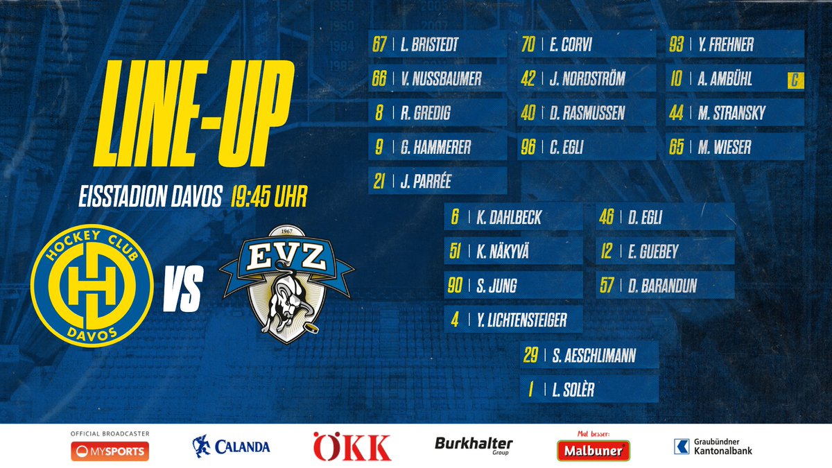 HCD_offiziell's tweet photo. 📋Ünsches 𝗟𝗶𝗻𝗲-𝘂𝗽 im Heimspiel gegen den EVZ.
Es fehlen: #81Prassl, #91Senn, #36Knak, #32Schneeberger, #88Minder (🩹); #20Fora (🚫); #16Leipold (U20).
📲 Liveticker in der HCD-App.
#zämahcd | #Davoser https://t.co/GbEwQphXAj