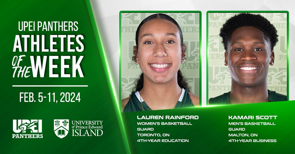 AOTW | Here are your Panther Athletes of the Week (Feb. 5-11)! Congratulations to women's basketball's🏀, LAUREN RAINFORD and men's basketball's🏀, KAMARI SCOTT!👏 📲Check back here tonight for their videos. RELEASE📰 | gopanthersgo.ca/general/2023-2… #GoPanthersGo | #Basketball