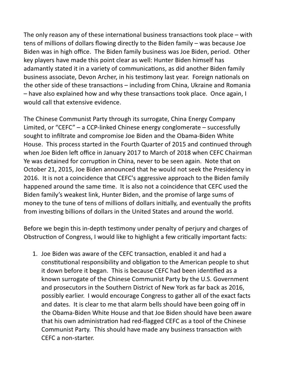 bennyjohnson's tweet image. 🚨 BREAKING: Opening statement of Hunter Biden’s former business associate Tony Bobulinski says Joe Biden “enabled” his son to sell access to the United States’ “most dangerous adversaries” including the China, Russia and more.
