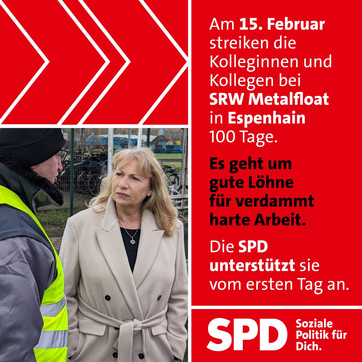 SPDSachsen's tweet photo. Am Donnerstag sind Petra @Koepping und @HenningHomann beim #Streik der Kollegen von #SRW #metalfloat in #Espenhain 
Das ist der wohl wichtigste #Arbeitskampf derzeit in 🇩🇪
@igmetall https://t.co/9Gkyl20IKm