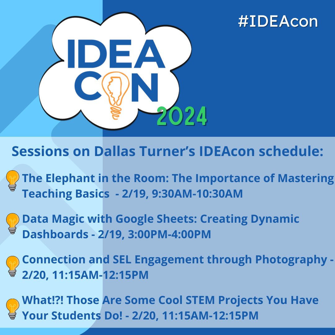 #IDEAcon 2024 is almost here! IDEAcon Committee member and educator @MrDallasTurner shares his must-see sessions below. What's on your IDEAcon schedule? Not registered yet? Do it today at ideaillinois.org/ideacon!