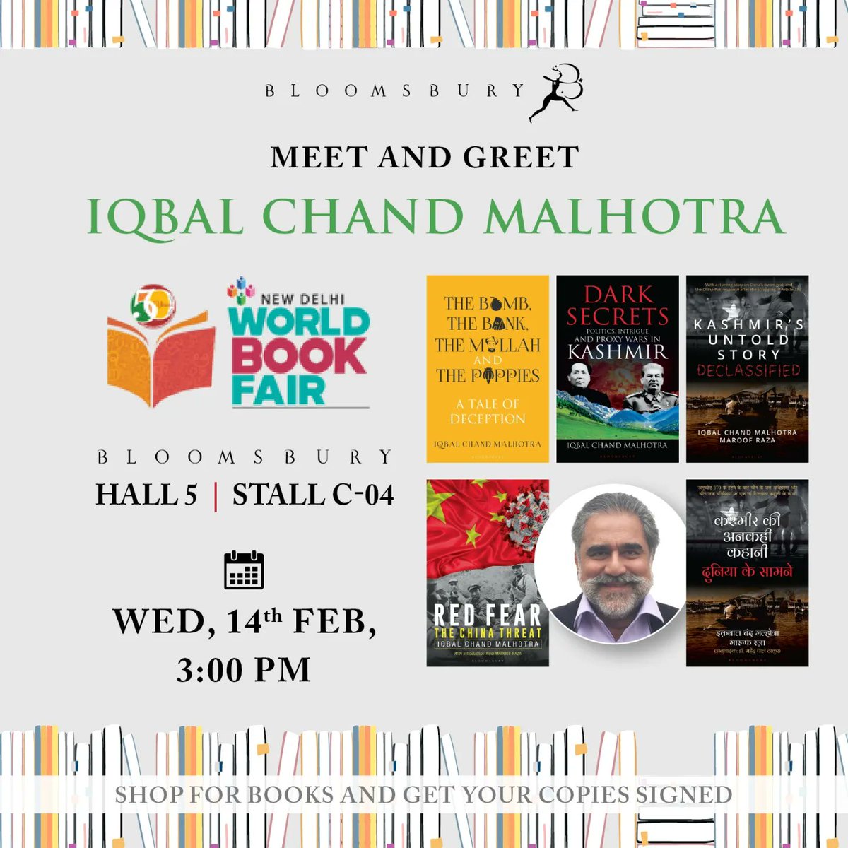 Meet our author Iqbal Chand Malhotra tomorrow at 3pm at the Bloomsbury stall in New Delhi World Book Fair and get copies of his books signed by him! See you there in Hall 5, Stall C-04. @KashmirStory @nbt_india  #BloomsburyAtWBF24 #worldbookfair24 #newdelhiworldbookfair2024