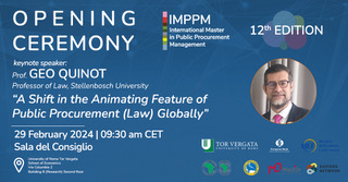 🌟 Excited for the 12th Int'l Master in Public Procurement Management Opening? 🎓💫 🗓️ Feb 29, 2024 | 🕤 9:30 a.m. CET | 📍Sala del Consiglio, Univ. of Rome Tor Vergata Hear Prof. Geo Quinot's keynote on the global shift in public procurement law. 🌍🔍 #PublicProcurement #IMPPM