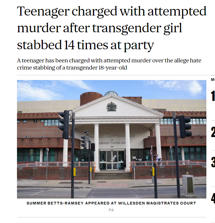 A transgender teenage girl was just stabbed 14 times at a party in the UK and had slurs yelled out at her. It appears she survived the attack. The rising anti-trans extremism in the UK is terrifying.