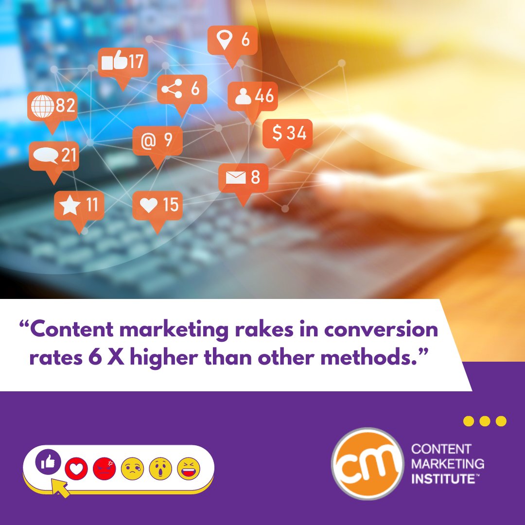 Here’s a solid stat from @CMIContent 👉 #Contentmarketing rakes in #conversionrates 6 TIMES higher than other methods 🤯

Keep that in mind next time you’re unsure the investment is worth it 📈