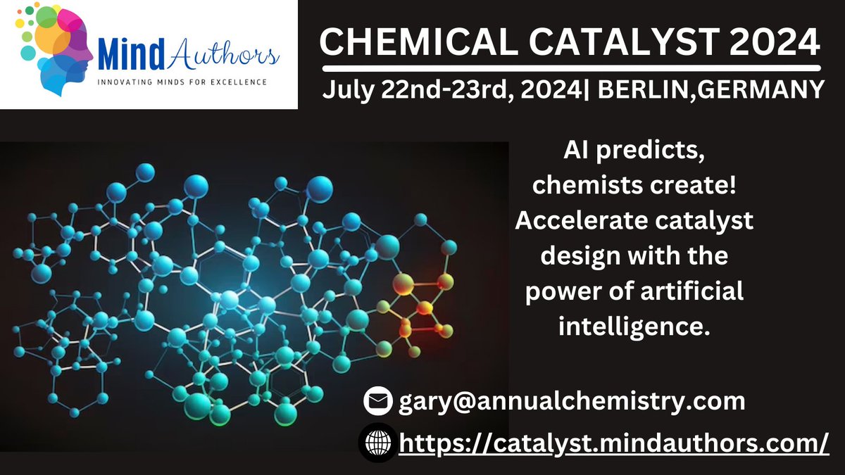 AI predicts, chemists create! Accelerate catalyst design with the power of artificial intelligence. Join #ChemicalCatalyst2024 at Berlin #Germany during July 22-23, 2024.
visit official website catalyst.mindauthors.com
#CatalysisConferences #CatalystConference2024 #Germany #USA