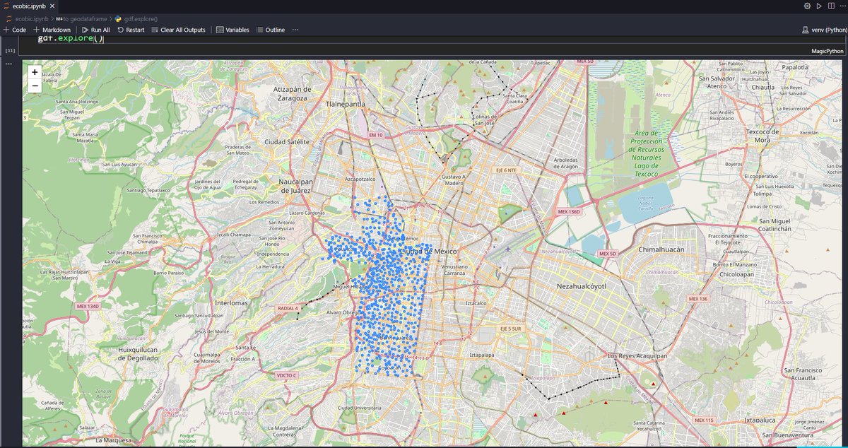 Jesuslash_Page's tweet photo. Asi se ven las estaciones de bicicletas @ecobici en
#CDMX
#Python #opendata #maps https://t.co/nUohZYeWih