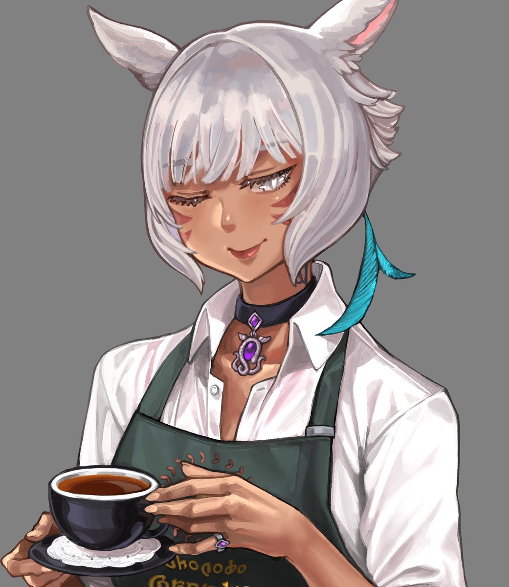 y'shtola rhul 1girl miqo'te facial mark animal ears cup cat ears solo  illustration images