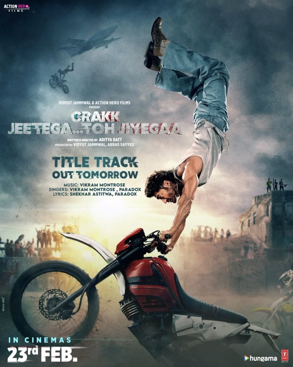 ocdtimes's tweet photo. Darr se nahi daring se!💪🏽 
#CRAKK Title Track, Out Tomorrow! 
.
Watch #CRAKK - Jeetegaa Toh Jiyegaa in theaters on 23rd February! 
.
#OCDTimes #VidyutJammwal #AdityaDatt #NoraFatehi #ArjunRampal #AmyJackson #ActionHeroFilms #CrakkOn23rdFeb #JeetegaaTohJiyegaa #Crakk https://t.co/GjHHcTZwWb