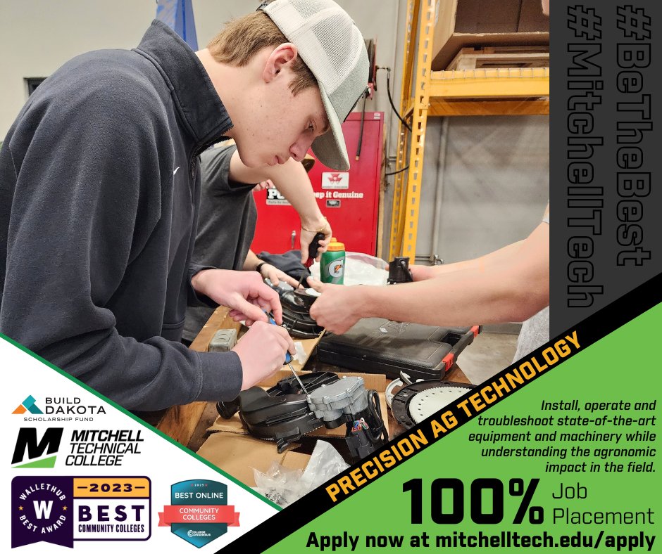 Put the pieces together for the career of your dreams with the #MTCPrecisionAg program! Apply now at #MitchellTech.edu/apply, then apply for a full-ride @BuildDakota scholarship to cover the cost of your education. #BeTheBest #Mitchell