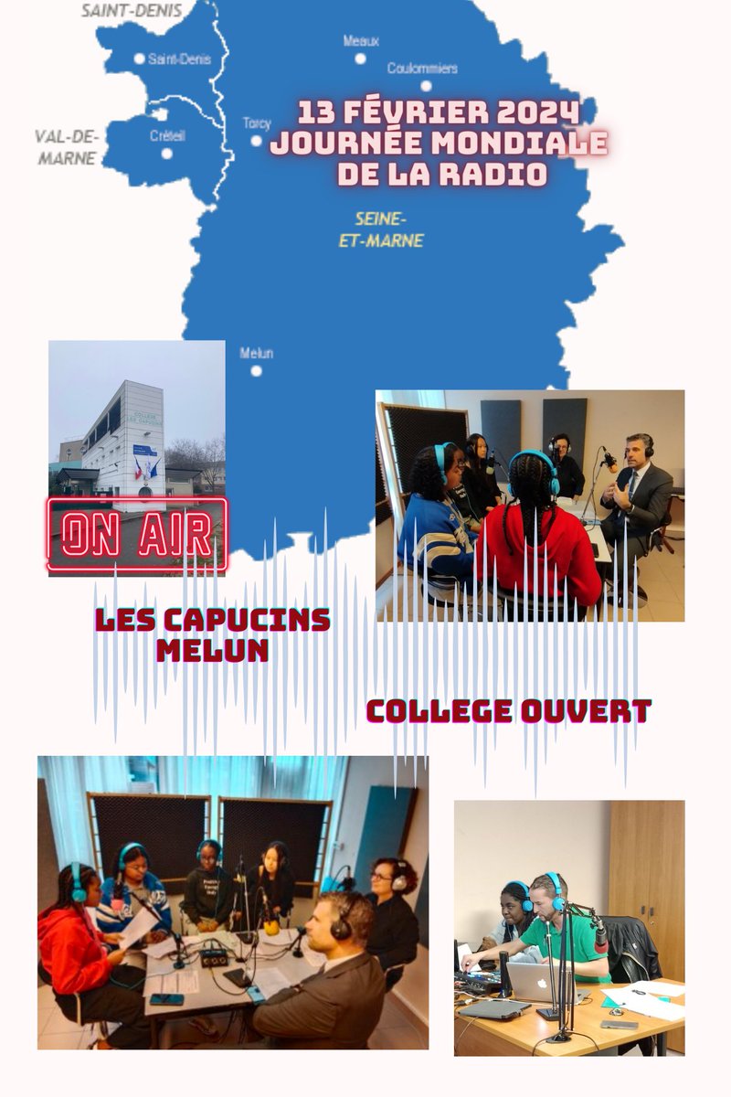 #journeemondialedelaradio 
👏aux élèves du Clg  <a href="/CapucinsMelun/">Collège Les Capucins</a> qui ont enregistré leur émission📻préparée ds le cadre du collège ouvert
Au programme : Quiz JOP, égalité filles-garçons, actualités, et l'interview de leurs invités Philippe Picard Dasen-adj <a href="/dsden77/">DSDEN77</a> et <a href="/e_gautier/">Elodie Gautier</a>