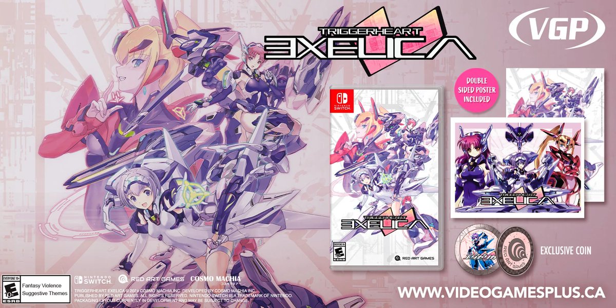 Wario64's tweet photo. TriggerHeart Exelica Special Edition (Switch) up for preorder at VGP ($41 US Dollars - free shipping &amp; limited to 500 copies) https://t.co/ZmwfHsUC3r #ad https://t.co/d1qTjpUoqA