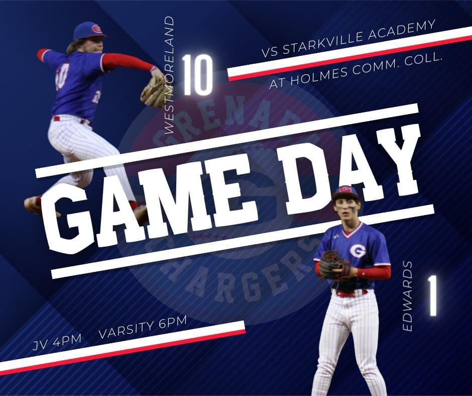 It's Game Day Chargers!
🆚 Starkville Academy Volunteers
⏰ JV @ 4; Varsity @ 6
📍 Holmes Community College, Goodman, MS
📱 GameChanger App - Grenada Varsity Chargers 
📺 Streaming on YouTube - youtube.com/@GrenadaCharge…
#GREAT #ChargerPride