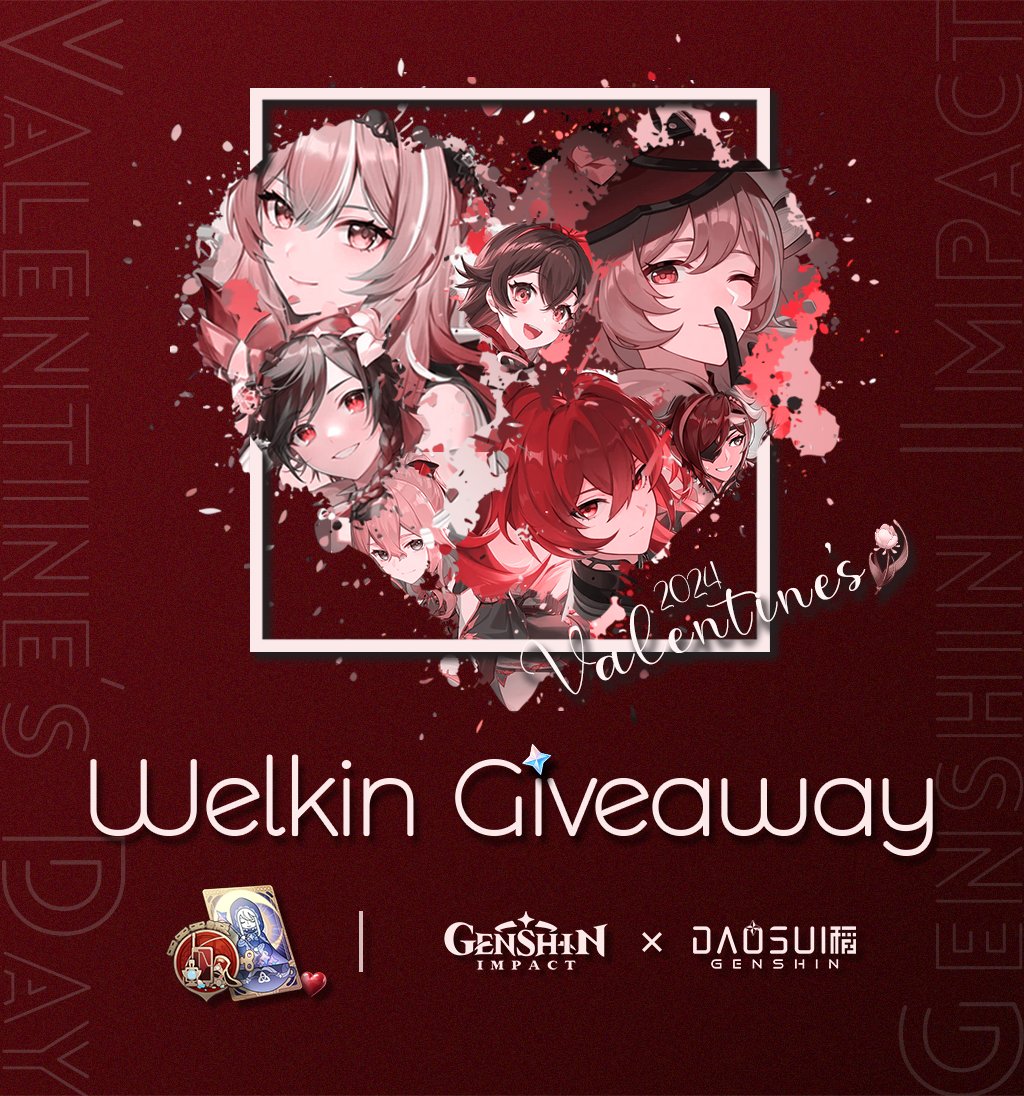 hiimdaosui's tweet image. 2024 Valentine Welkin/ESP GA!❤️🍑

Welkin/ESP x2 by TwitterPicker in 2 days!  
✅Like ✅Retweet ✅Follow

Also leave a random comment (for engagement). Good Luck!

#Genshin #GenshinTwt #GenshinImpact #GenshinGiveaway