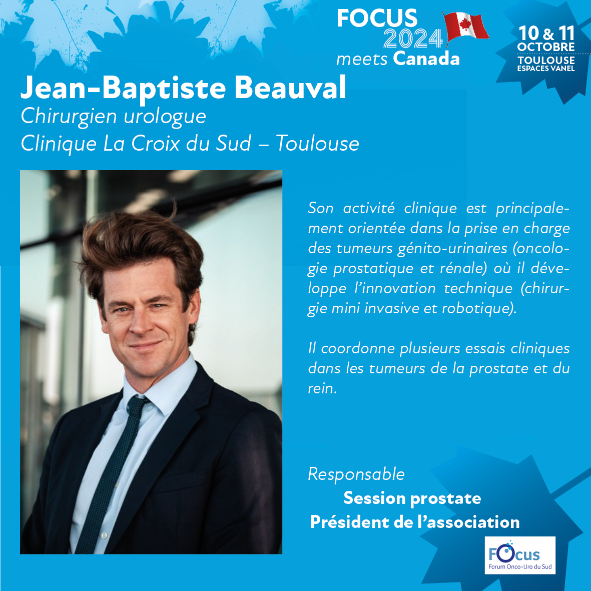 A la rencontre du comité organisateur @FocusMeeting @jbbeauval chirurgien urologue à la Clinique La Croix du Sud #Toulouse et Président de l'association Focus Focus 2024 meets Canada : 10 et 11/10/2024Toulouse @PignotG @GPloussard @PouesselD @MRoumiguie @RoubaudG @PaulSargos