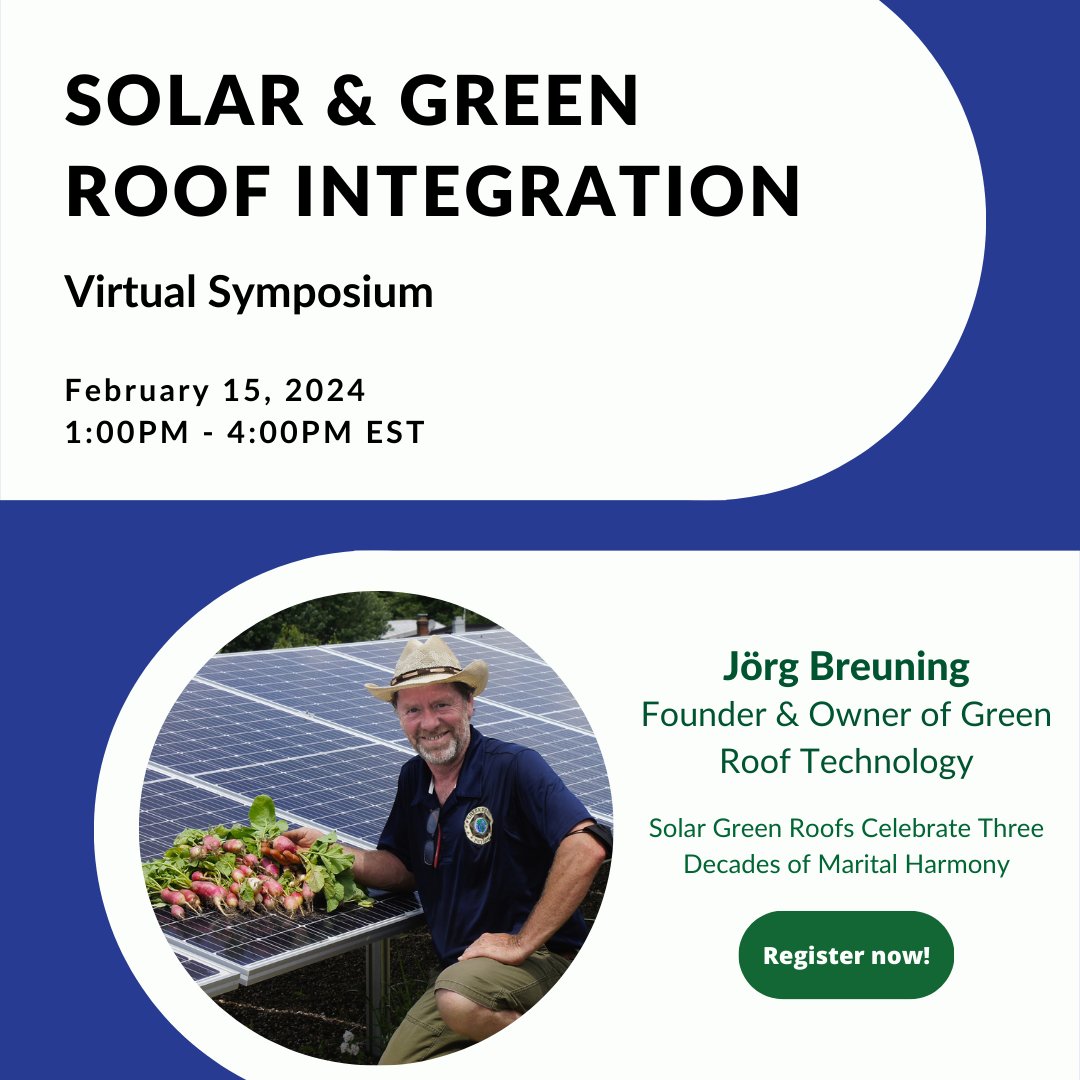 GRHCna's tweet image. Ready to revolutionize your approach to green roofing? Join Jörg Breuning, Founder &amp;amp; Owner of Green Roof Technology, as he shares his insights and expertise on the synergy between green roofs and solar.

us06web.zoom.us/webinar/regist…

#GreenRoofs #SolarIntegration #Webinar