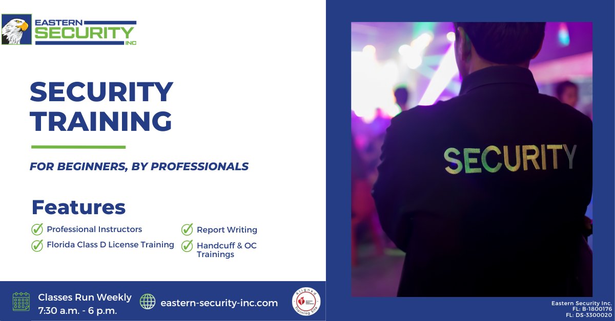 Our top-tier training academy is designed to arm our students with the essential knowledge and skills needed to make their mark in the booming security field.

Don't forget to check out eastern-security-inc.com/training-class….