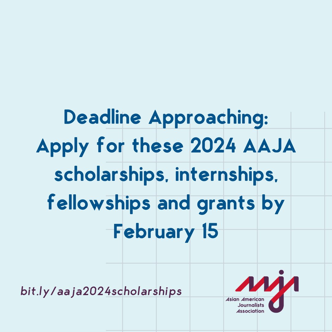 ⏰ We have more scholarship, internship & fellowship opportunities coming up for students and journalists! Check out this thread with each opportunity and pick the one that's the best fit for you. Apply by Thursday, Feb. 15: bit.ly/aaja2024schola…