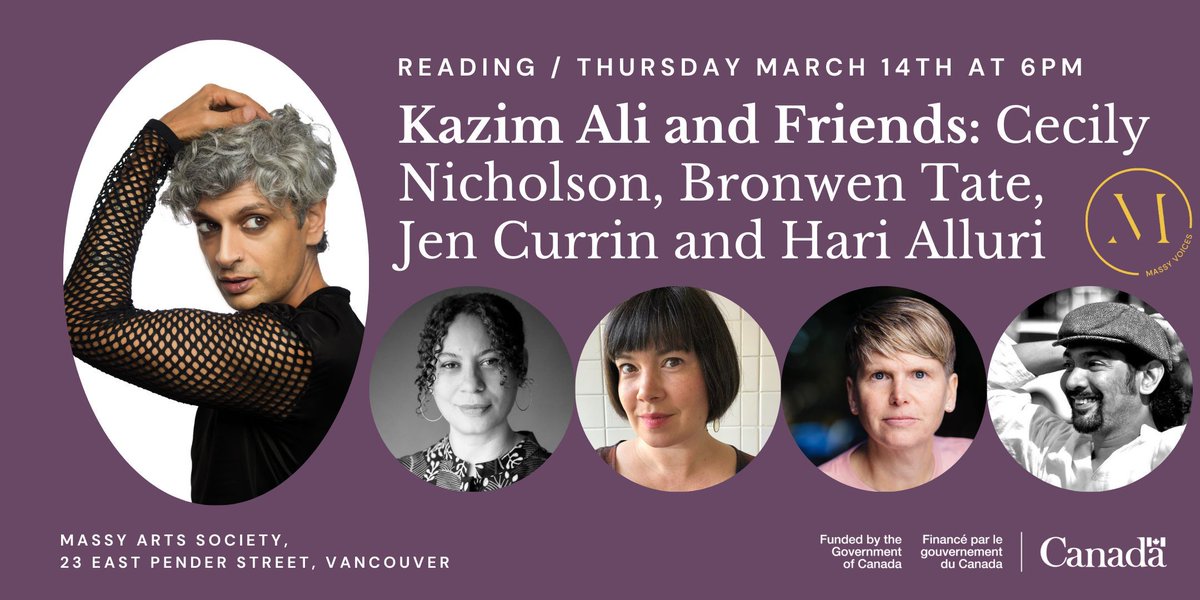 On Thursday, March 14th at 6pm, join Massy Arts and Massy Books in celebrating the work of Kazim Ali and Friends: Cecily Nicholson, Bronwen Tate, Jen Currin and Hari Alluri, with host Brandon Wint. Register for free here: bit.ly/49ByG2p