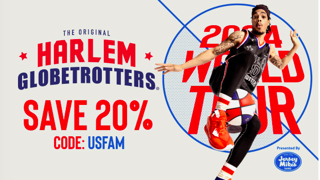 #AD HARLEM GLOBETROTTERS 2024 WORLD TOUR Tickets are now on sale!  
Save up to 20% with Promo Code: USFAM 
harlemglobetrotters.com/world-tour/sch… (Discount valid on tickets purchased at least One Week Prior to Game Date) 

usfamilycoupons.com/coupon.php?bid… .<a href="/usfg/">US Family Guide</a>