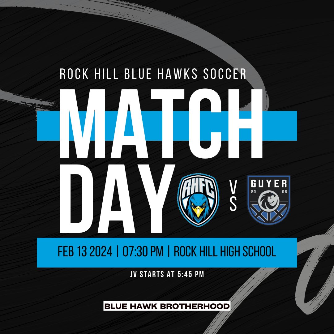 MATCH DAY! 
District Game 7️⃣ vs <a href="/Guyer_Soccer/">Denton Guyer Men’s Soccer</a> 
#BlueHawkBrotherhood