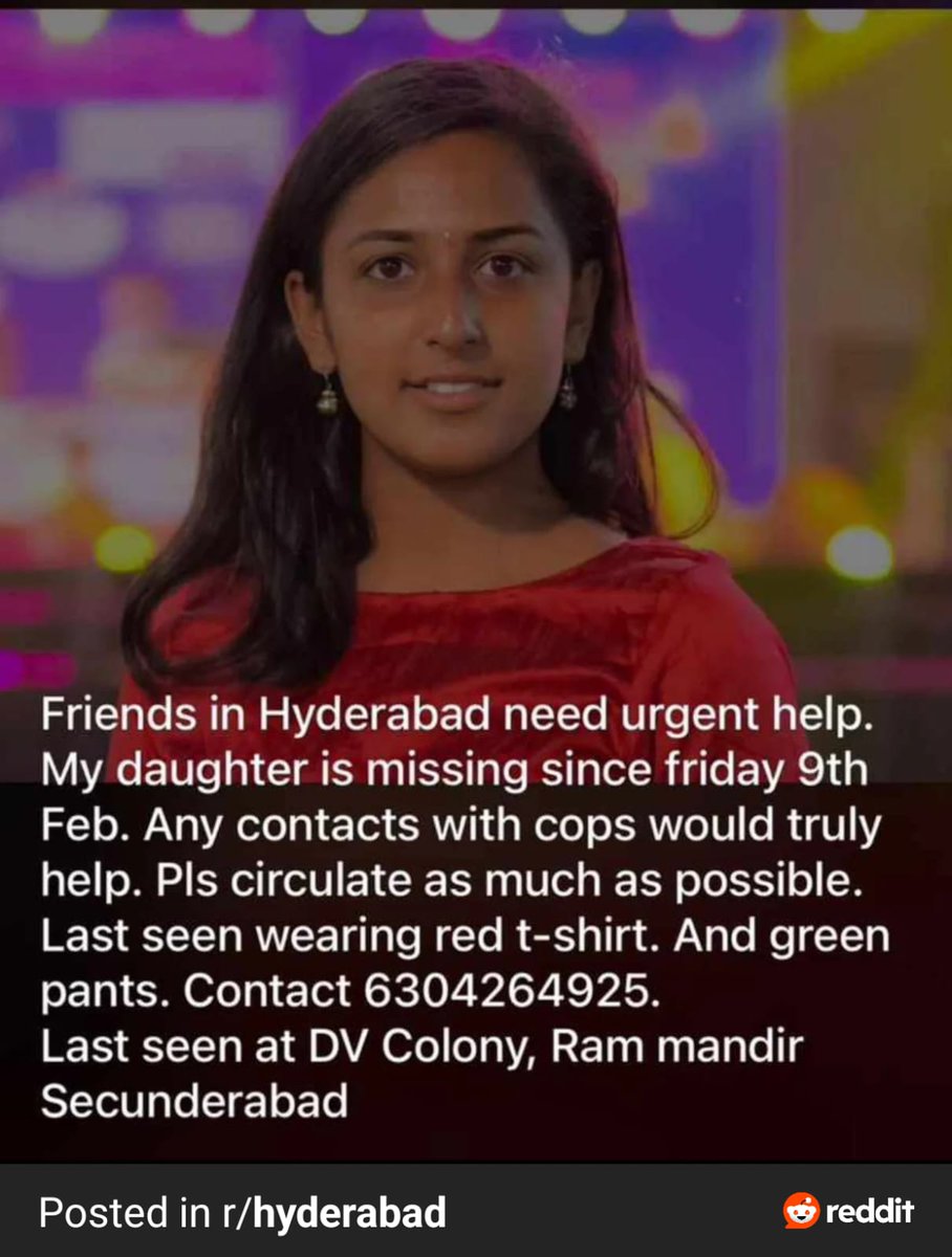 #MissingPersonAlert 
#PoliceHyderabad #Telangana #MissingAlert #GirlMissing 
#Hyderabad #HyderabadRTC 
#TrendingNow 

#Share #Share