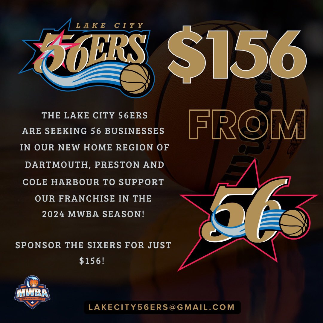 Lake City 56ers (@lakecity56ers) on Twitter photo $156 from 56! We are challenging the <a href="/freezemwba/">Fredericton Freeze</a> to see who can raise the highest percentage of their goal under our “from” campaigns by March 30th! Dartmouth, Cole Harbour, Preston…help us win the race! Interested in sponsoring? Email us at lakecity56ers@gmail.com $156 from 56! We are challenging the <a href="/freezemwba/">Fredericton Freeze</a> to see who can raise the highest percentage of their goal under our “from” campaigns by March 30th! Dartmouth, Cole Harbour, Preston…help us win the race! Interested in sponsoring? Email us at lakecity56ers@gmail.com