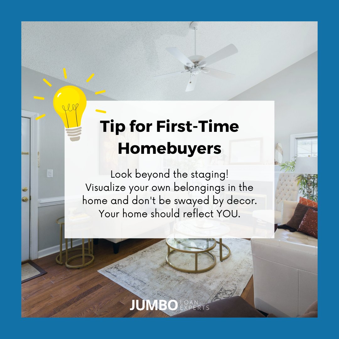 Homebuyer Tip: Look beyond the staging! Visualize your own belongings in the home and don't be swayed by decor. Your home should reflect YOU. 🖼️🛋️ #HomeBuyingTips #FirstTimeHomebuyer #JumboAdvice
