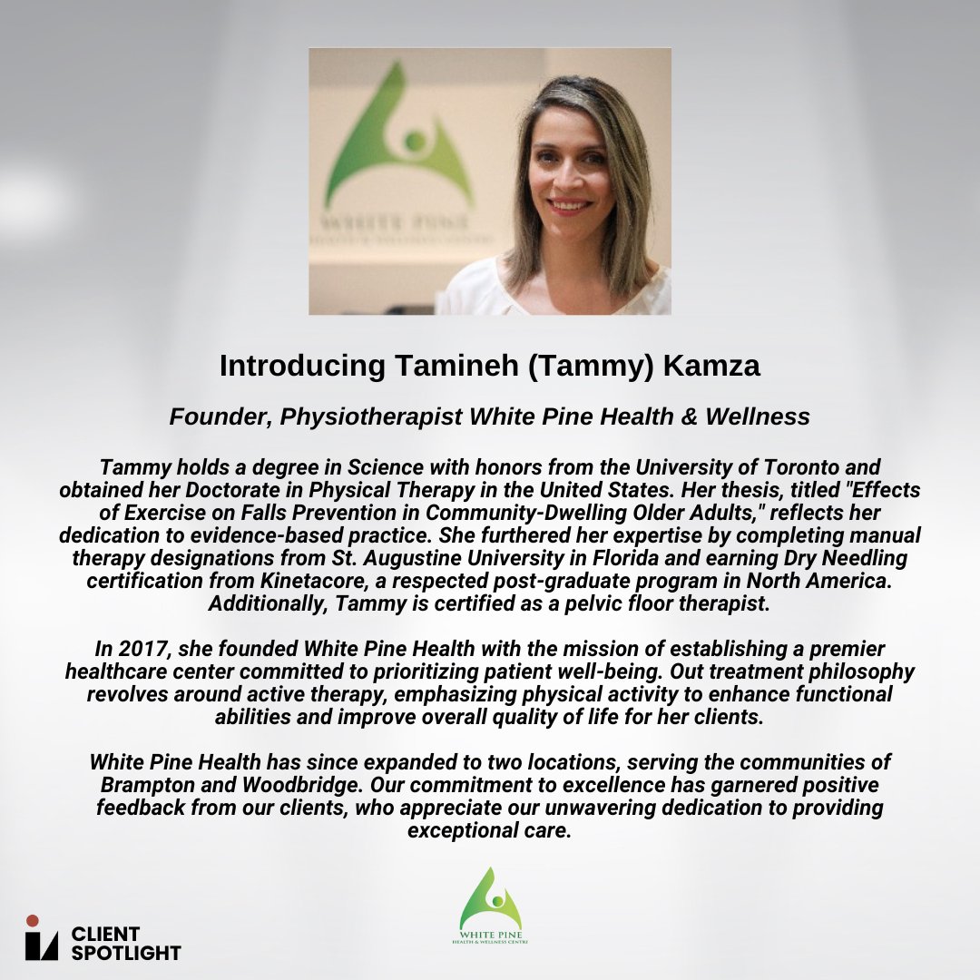 Meet Tamineh (Tammy) Kamza, Founder &amp; CEO of White Pine Health Clinic! To book an appointment, please visit whitepinehealth.ca!