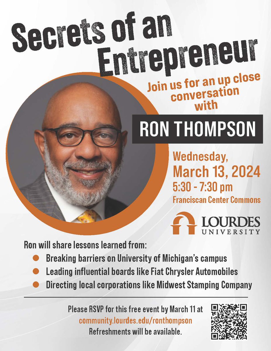 DiscoverLourdes's tweet image. Discover the secrets of successful entrepreneur Ron Thompson at this year's Archway Inspirations. Learn from Thompson as he reflects on breaking barriers and building leadership throughout his life.

#ArchwayInspirations #RonThompson #LourdesStrong #PawsUp