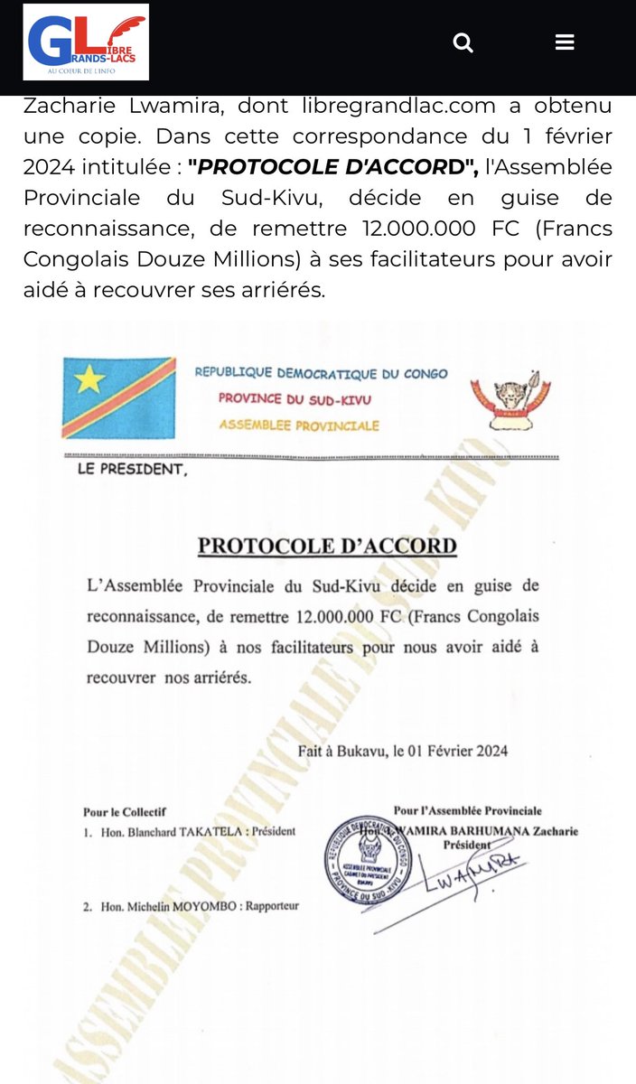Un faux document circule sur les réseaux sociaux, sur le quel un média en ligne se fonde pr écrire un article et ds le quel on cite abusivement <a href="/BojiAime/">Aimé BOJI SANGARA (MSc, BSc Honours)</a> et <a href="/nskazadi/">Nicolas Kazadi</a>.Il faut démentir K ni le Pdt lui même, ni le Bureau de l’ASSPROV n'ont jamais sortis un protocole d’accord pareil