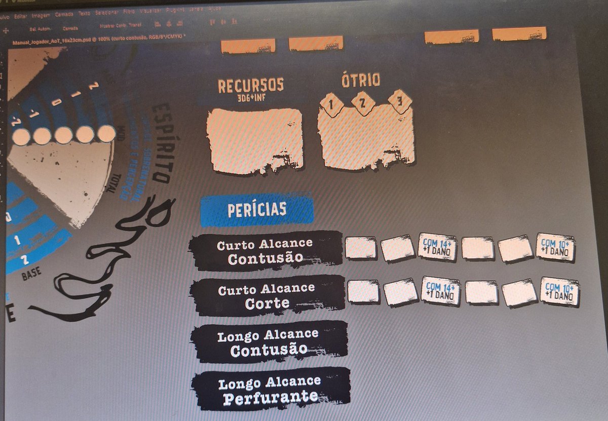 Só uma espiadinha em como ta ficando a ficha de personagem pra #AshesOfTomorrowRPG da <a href="/TavernaOn/">Taverna Estúdio ☄️</a> 👀