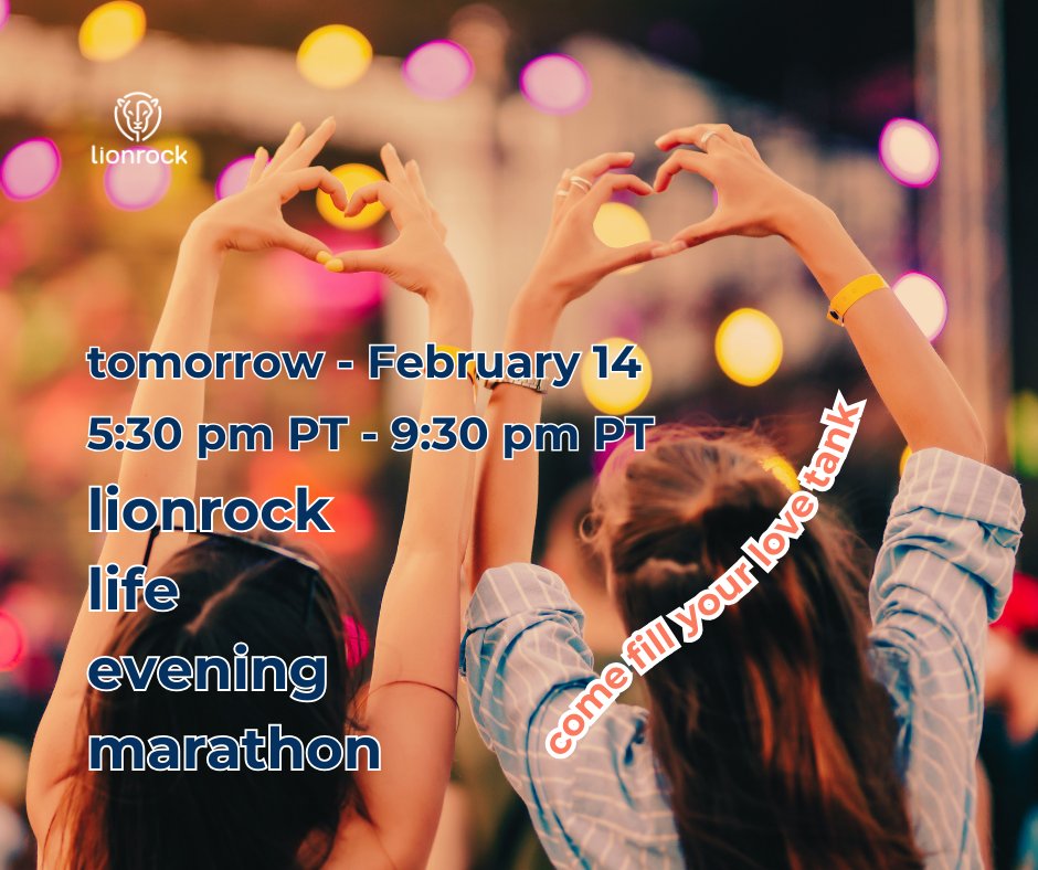 Join us for an evening marathon that celebrates the #Lionrock community, recovery, and self-love. We come together in the spirit of caring—not just for others, but for ourselves 🌟 

Join the Event 👉 [lionrock.life/marathon]

#Community #RecoveryMarathon #SelfLove