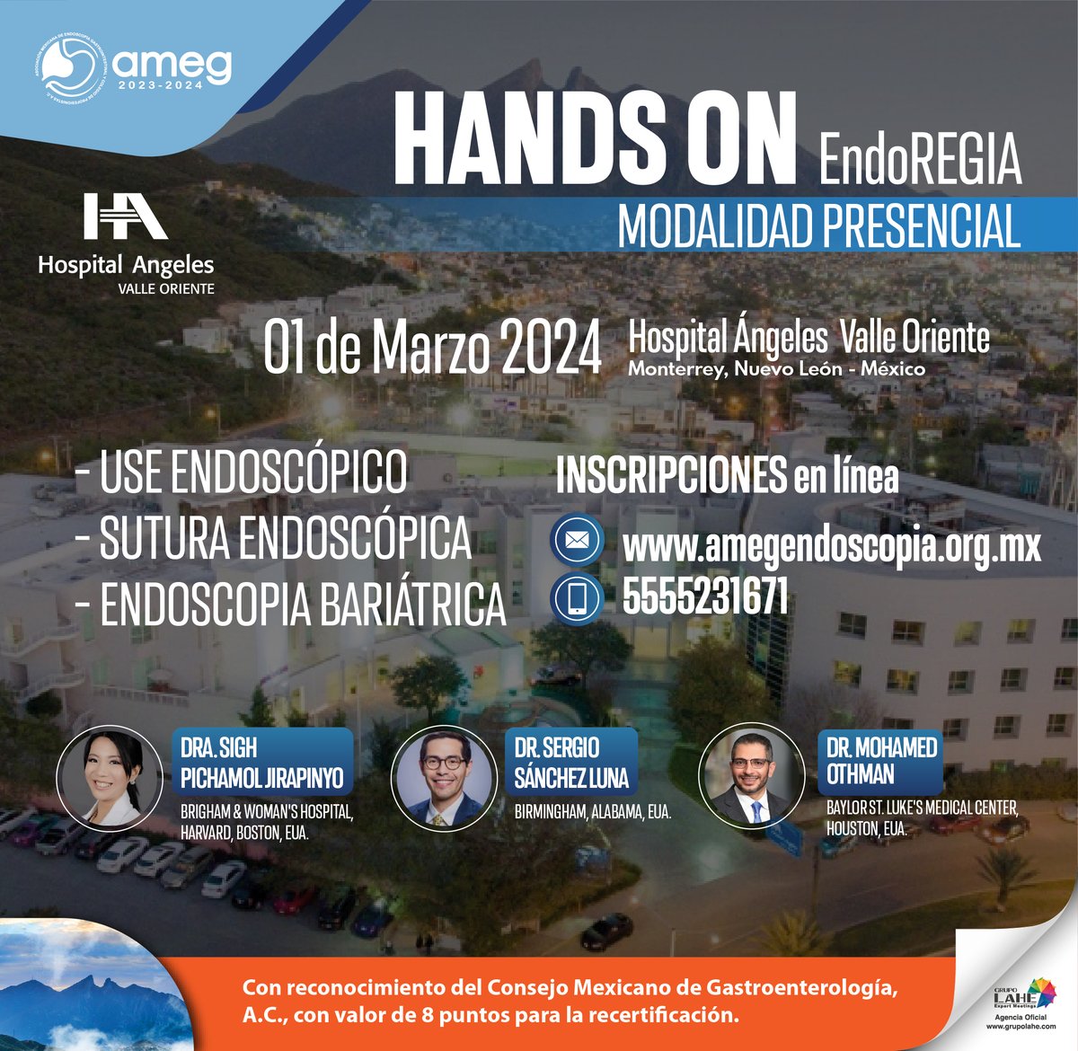 ¡Estamos emocionados de anunciar nuestro próximo curso presencial 'Hands On EndoREGIA'! 🙌. Únete a nosotros! La sede será el Hospital Ángeles Valle Oriente. No te lo pierdas! 🏥 ¡Regístrate ahora!#EndoREGIA #EndoscopiaGastrointestinal #AprendizajePráctico #Monterrey #HandsOn