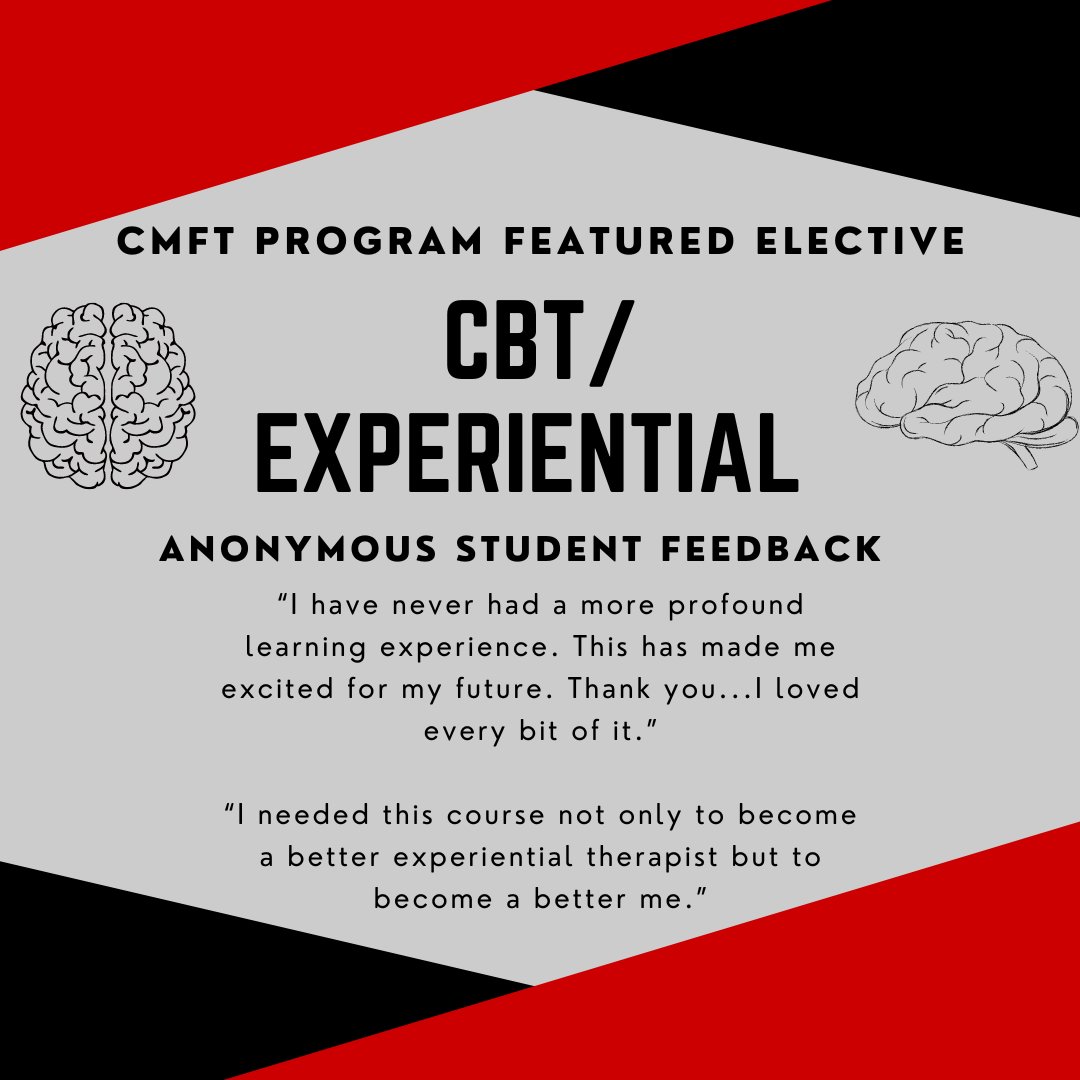 Through immersive learning, experiences, and discussion this course provides an introduction and
examination of values, concepts, and interventions of experiential and cognitive behavioral therapies.
#texastech #graduatecourse #marriageandfamilytherapy #coupleandfamilytherapy