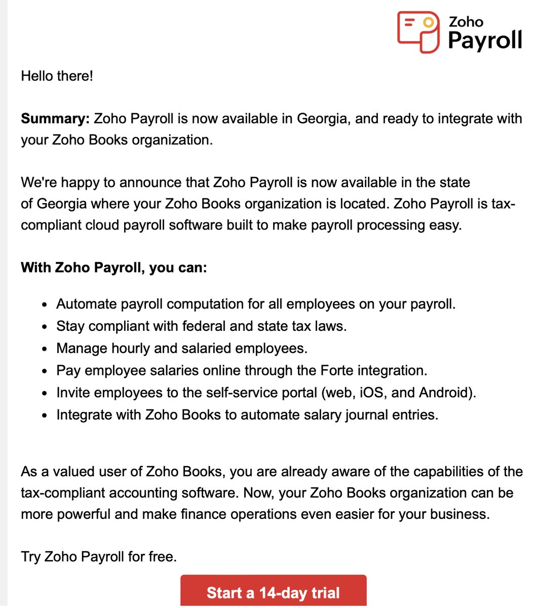Nice to see @ZohoPayroll advancing with more US states...#payroll is a central element to the future of the @ZohoPeople #HCM solution and the broader @ZohoOne suite...