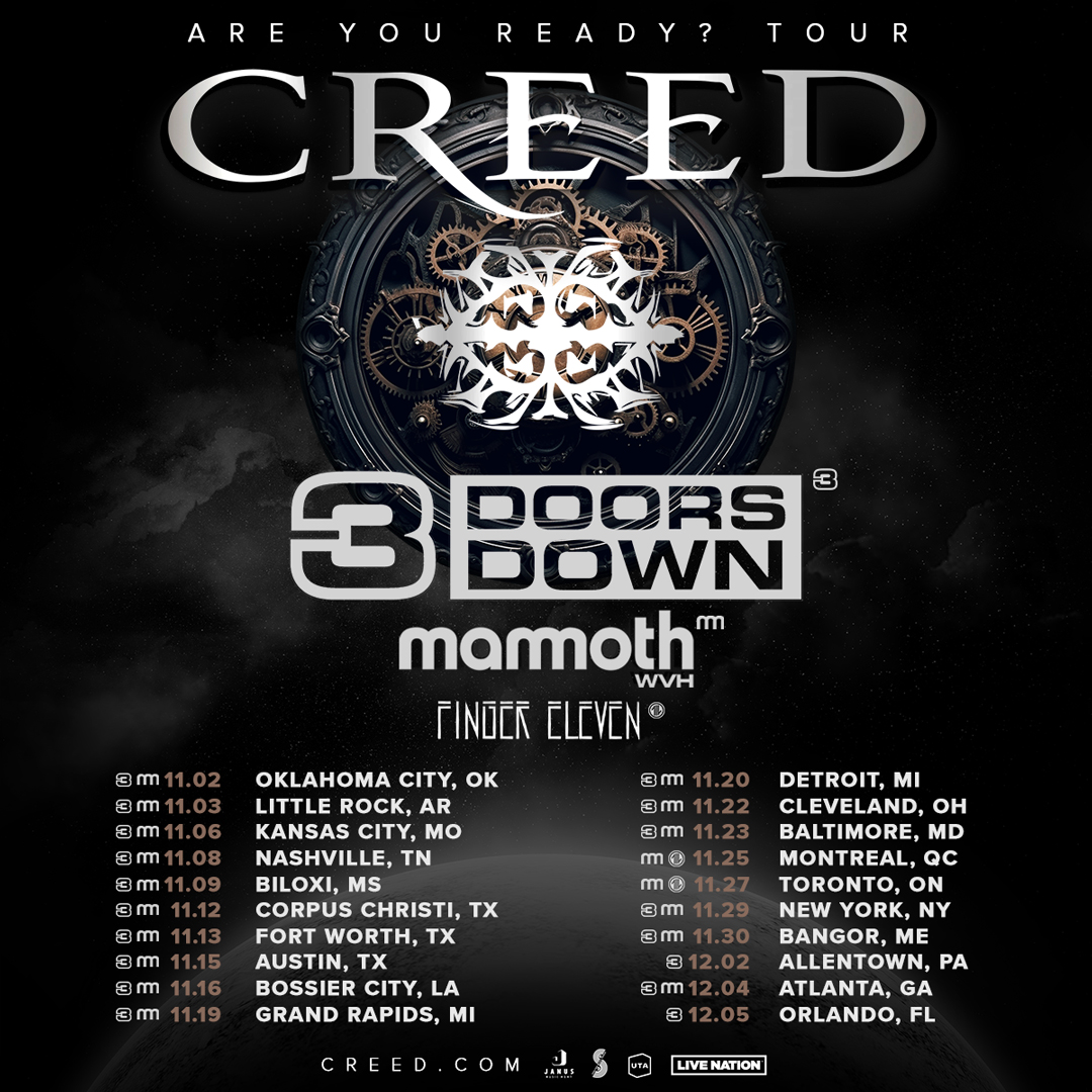 📷Creed Nation! YOU asked for more dates, WE brought it! Get ready for the Are You Ready? Tour with 3 Doors Down and MammothWVH! Tickets and VIP for select dates for leg 1 of the Summer of ’99 Tour with 3 Doors Down as it is rapidly selling out! Creed.com