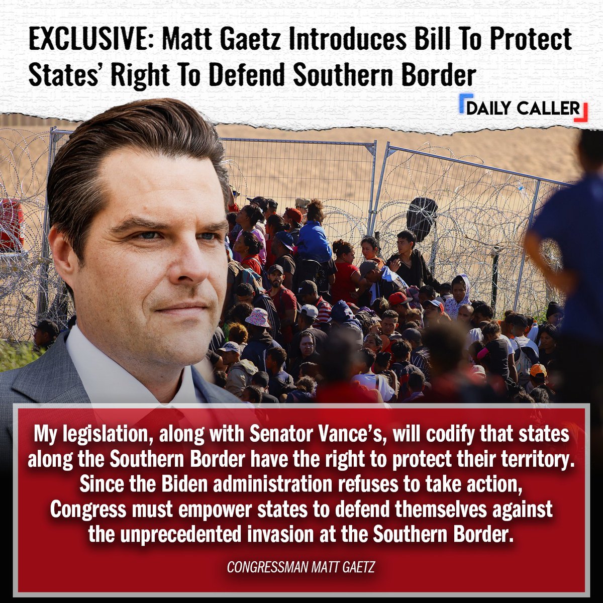 Today I am introducing the “State Border Security Act,” a House companion bill to legislation introduced by Senator @JDVance1. 

My legislation will codify that states along the Southern Border have the right to protect their territory.

Since the Biden Administration refuses to
