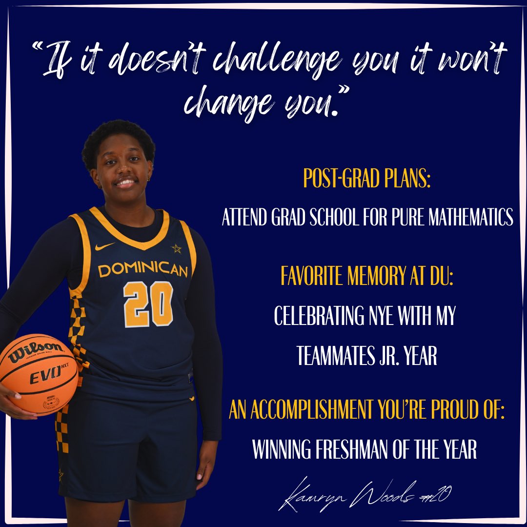 duwbb_stars's tweet photo. This Saturday we get to honor one of our seniors, 𝐊𝐚𝐦𝐫𝐲𝐧 𝐖𝐨𝐨𝐝𝐬! Kamryn will be graduating with a degree in mathematics and plans on attending graduate school. We are very proud of Kamryn’s accomplishments on and off the court and excited for their next chapter 🎓 https://t.co/RBdaHi4v6P