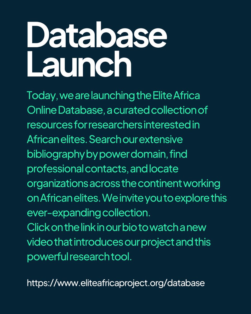 Introducing the Elite Africa Online Database! eliteafricaproject.org/post/introduci… Explore a wealth of resources for researchers interested in African elites. vimeo.com/908280833 #eliteafrica #database #scholars