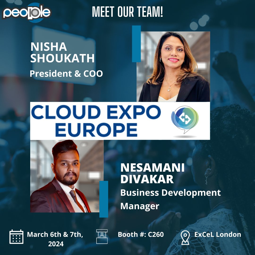 We're gearing up for @CloudExpoEurope London @ ExCeL London on March 6th & 7th, 2024. Swing by booth #C260 to experience firsthand how we're driving technological innovation for leading brands, and connect with our enthusiastic team: Nisha(President & COO) & Nesamani (BDM)!CEE24