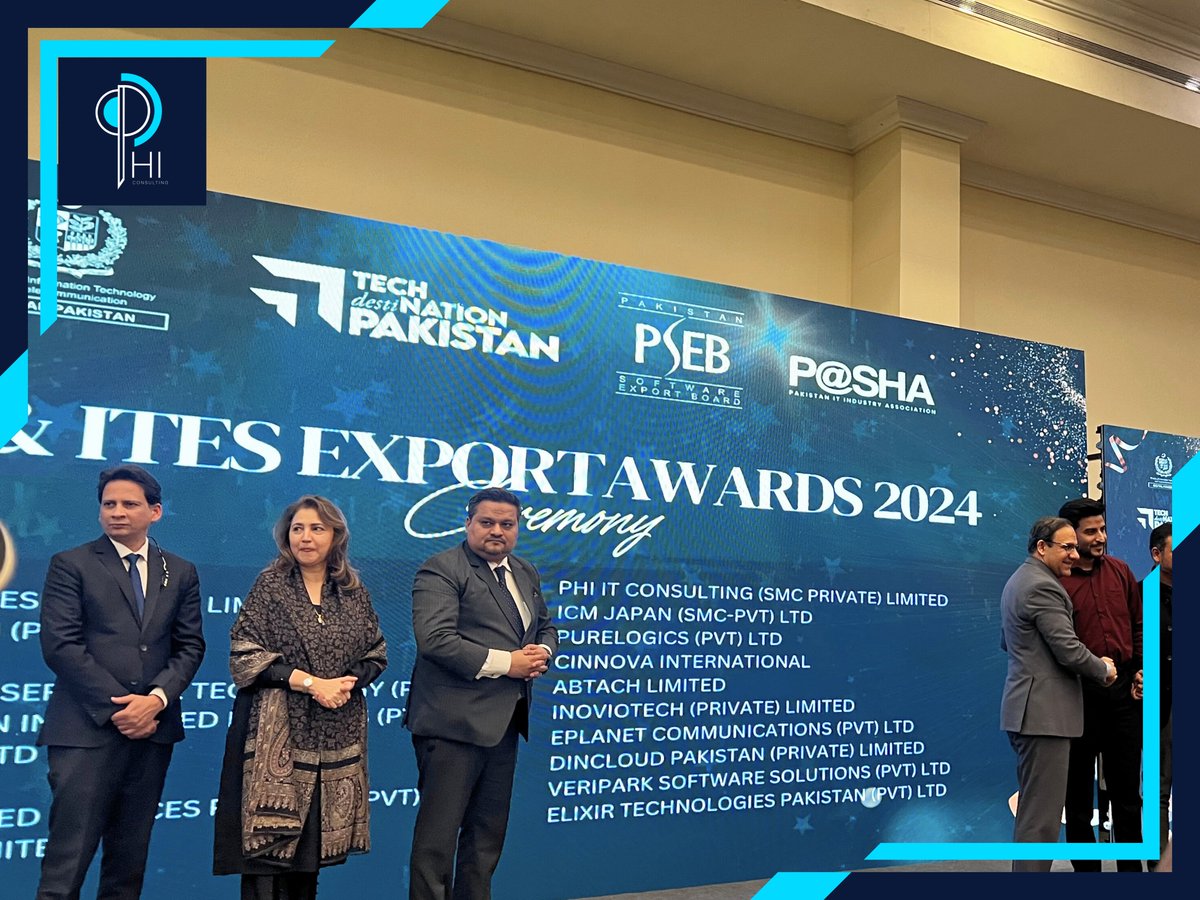 phisaasllc's tweet photo. 🚀 Thrilled to share that Phi Consulting has been recognized as the Fastest Growing IT Consulting Firm in Pakistan at the IT &amp; ITES Export Awards 2024 by the @moitofficial, @PASHAORG, and @PSEB. A huge shoutout to @umarsaif for steering the digital revolution in Pakistan.🌟 https://t.co/CHBLMp6lYR