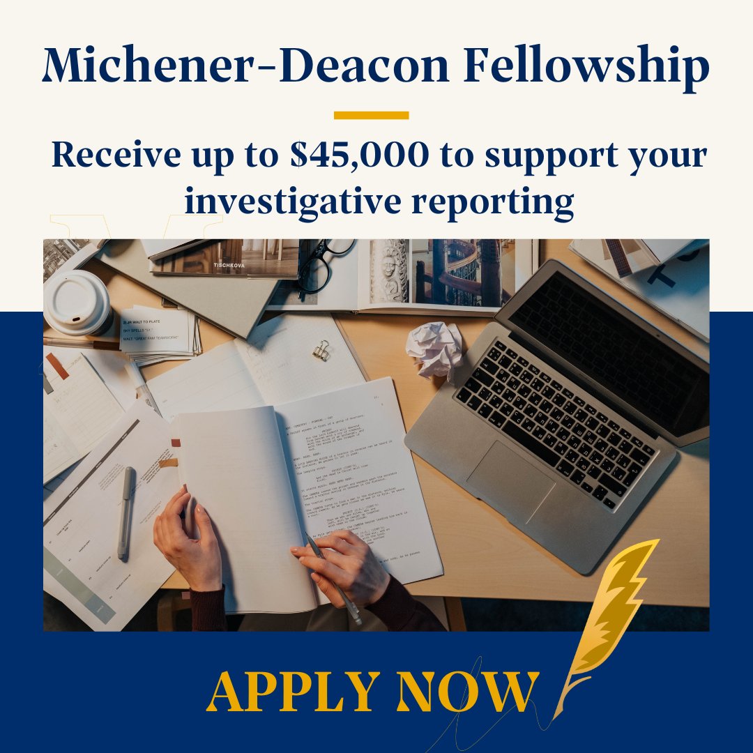 Michener_Journo's tweet photo. Are you a journalist with at least five years experience and an idea for a investigative report that serves the public interest of Canadians? 

Consider applying for a Michener - Deacon Fellowship. Deadline is Friday, Feb. 16.

https://t.co/yejolY9RbA https://t.co/BRoUVMtS2Q