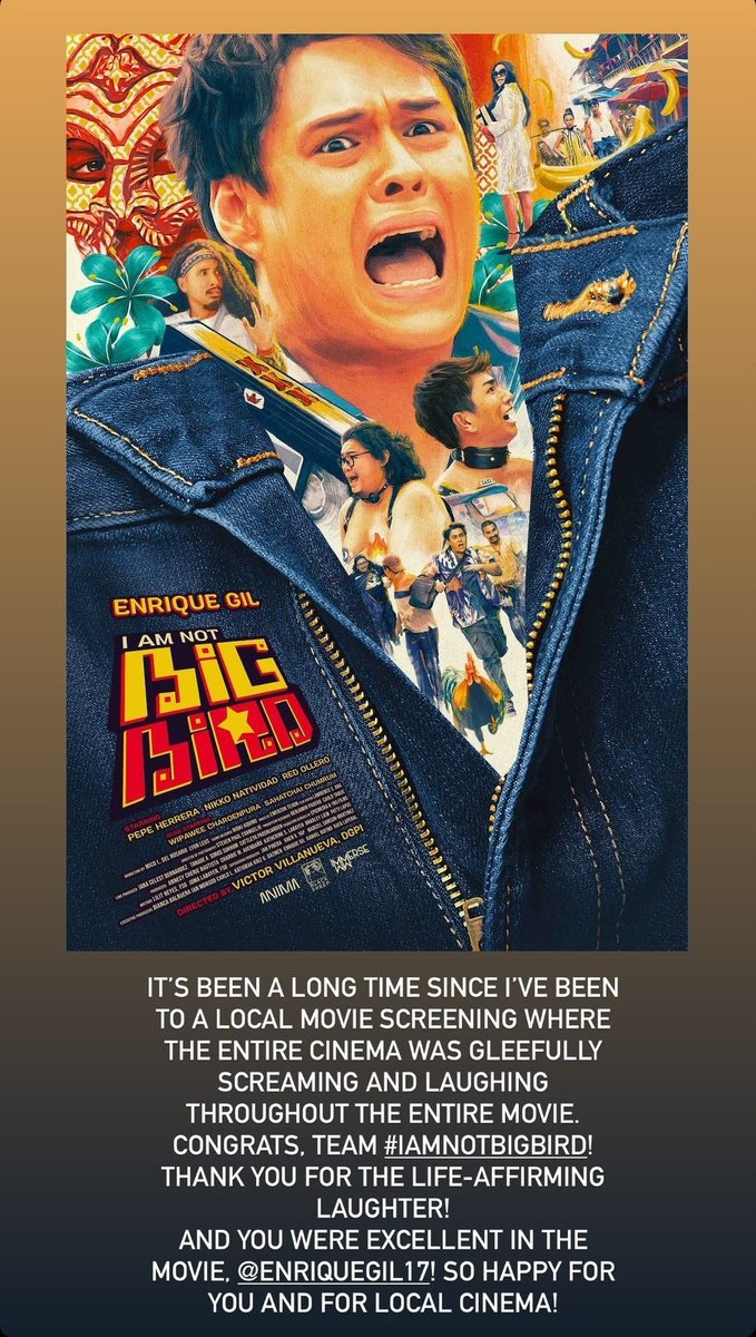 Inlababububeaw's tweet photo. From Vanessa R. Valdez:
"... you were excellent in the movie Enrique Gil! So happy for you..."

#EnriqueGil
#BigBirdPremiere
#BigBirdEnergy
#IAmNotBigBird showing exclusively in cinemas February 14 https://t.co/eWTccXzyUi